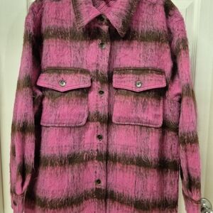Merci Pink and Brown Plaid Button-Up Jacket